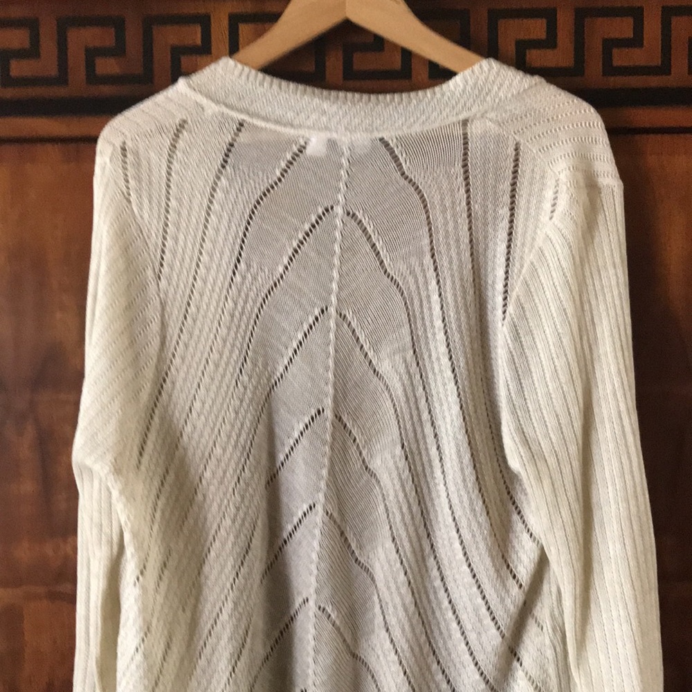 Basic Editions XXL Cream Open Front Cardigan Chevron Knit Long Sleeve - Picture 9 of 11